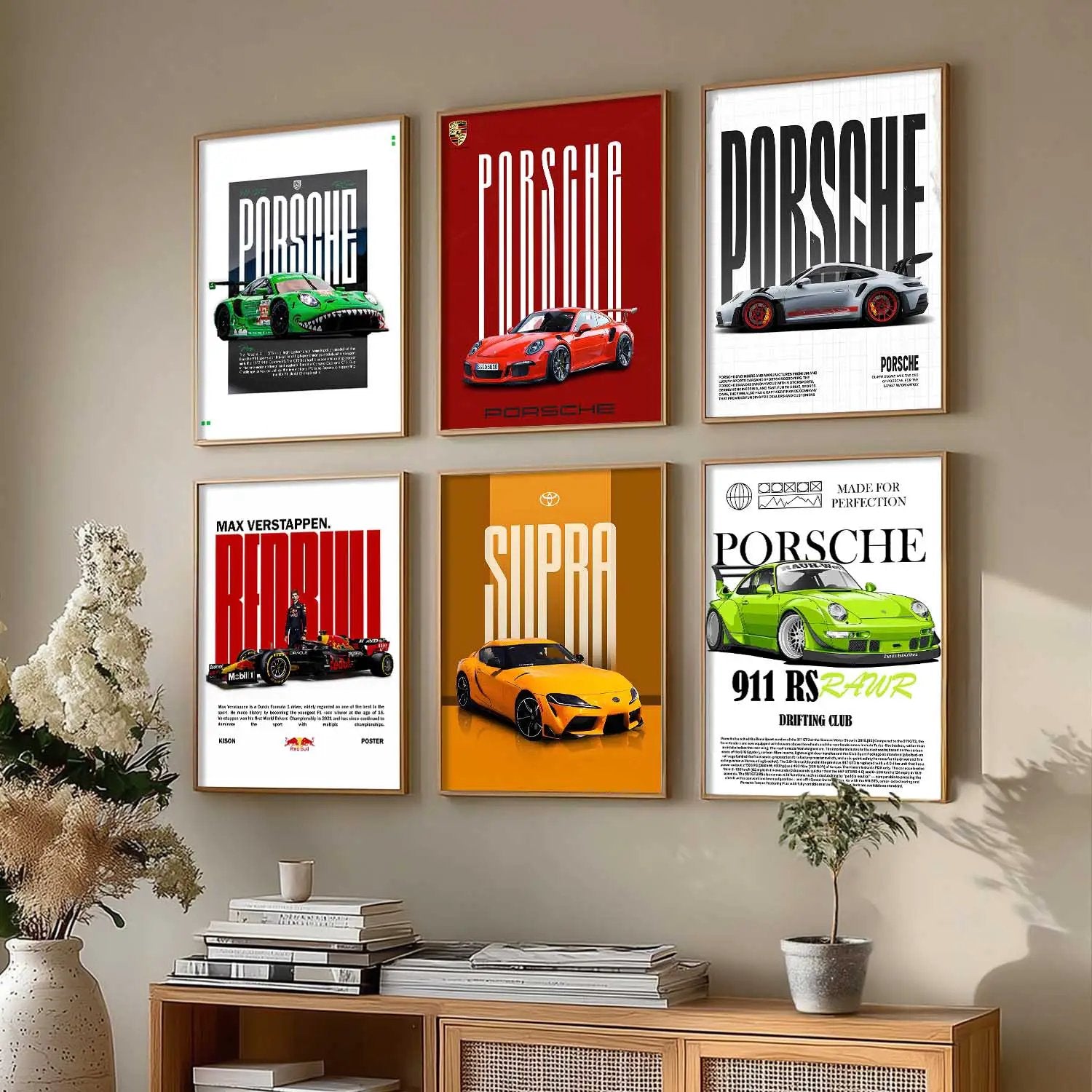 Porsche 911GT Toyota Supra Car Wall Art Paintings with Frame for Living Room Bedroom