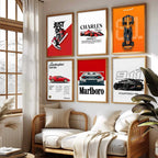 Porsche 911 Lamborghini Ferrari Formula 1 Car Wall Art Paintings with Frame for Living Room Bedroom