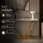 Premium Stainless Steel Console Table with Marble Top | Gold Luxury Hallway Table