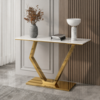 Premium Stainless Steel Console Table with Marble Top | Gold Luxury Hallway Table