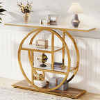 Luxury Modern Console Table | Gold Stainless Steel Frame with Marble Display Shelves