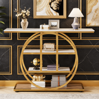 Luxury Modern Console Table | Gold Stainless Steel Frame with Marble Display Shelves