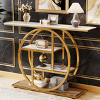 Luxury Modern Console Table | Gold Stainless Steel Frame with Marble Display Shelves
