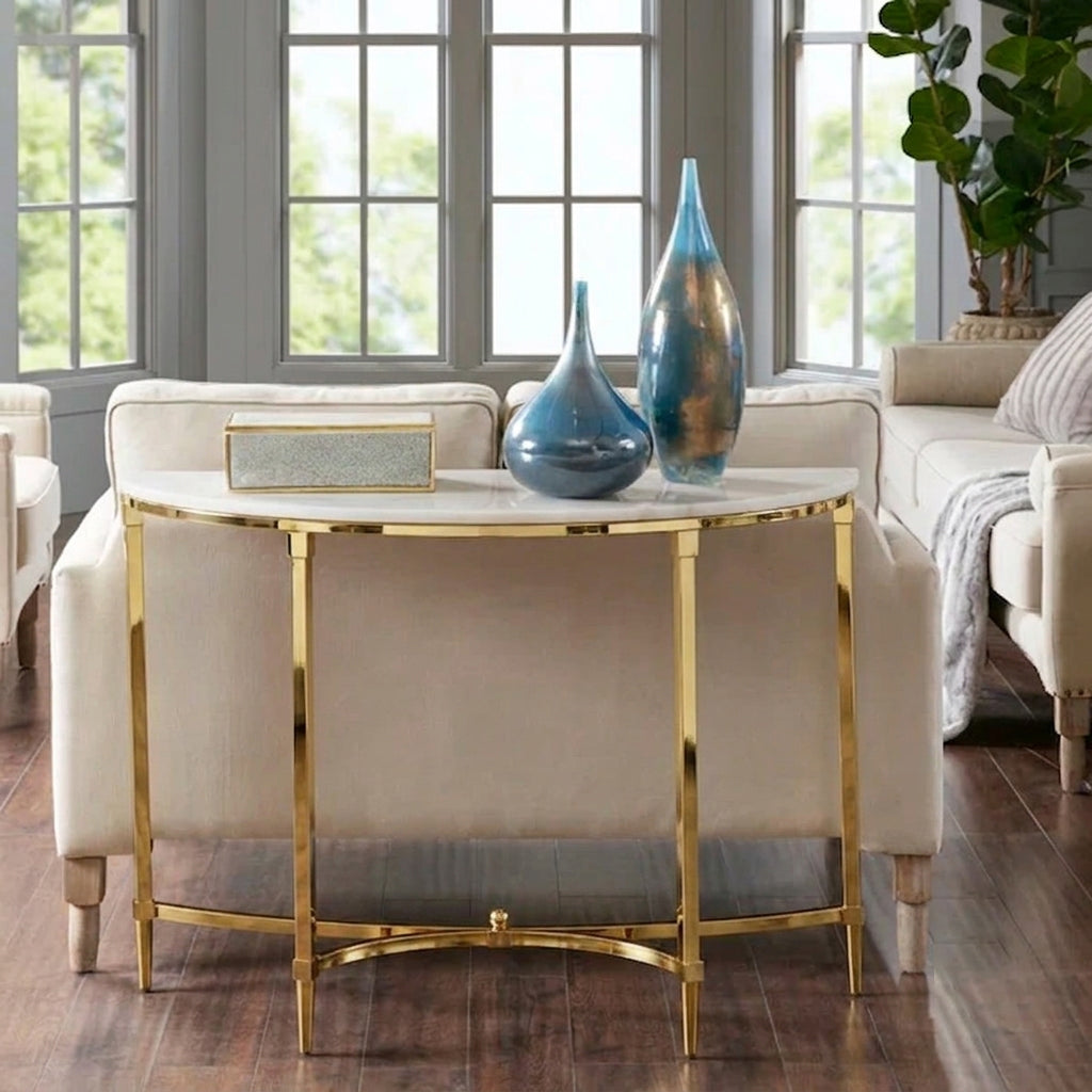 Luxury Modern Console Table | SS Metal Frame with Marble Top for Living Room