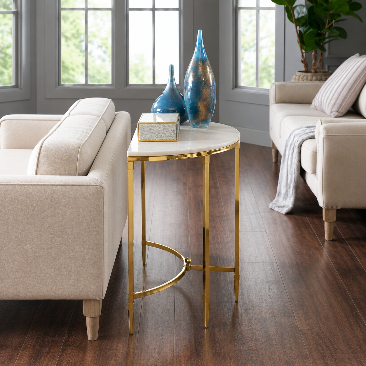 Luxury Modern Console Table | SS Metal Frame with Marble Top for Living Room