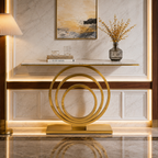 Designer Stainless Steel Console Table | White Marble Top with Gold Shelf Base