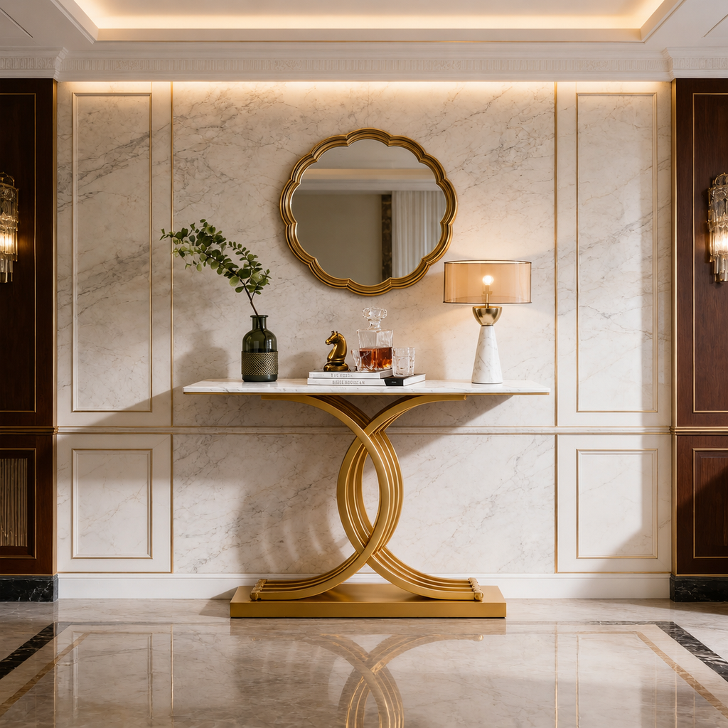 Elegant Gold Stainless Steel Base Luxury Marble Console Table