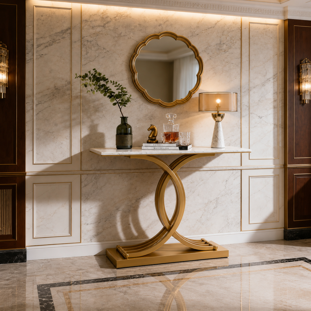 Elegant Gold Stainless Steel Base Luxury Marble Console Table