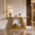 Contemporary Gold Stainless Steel Console Table with White Marble Top