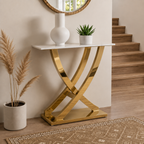 Luxury X-Frame Gold SS Console Table with White Marble Top