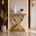 Luxury X-Frame Gold SS Console Table with White Marble Top