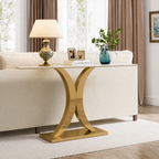 Luxury Crescent Base Gold SS Console Table with Marble Top