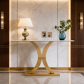 Luxury Crescent Base Gold SS Console Table with Marble Top