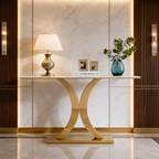 Luxury Crescent Base Gold SS Console Table with Marble Top