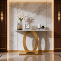 Luxury Oval Ring Base Gold SS Console Table with Marble Top