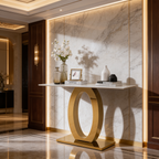 Luxury Oval Ring Base Gold SS Console Table with Marble Top