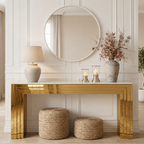 Premium Gold Stainless Steel Tiered Frame Console Table – Marble Top