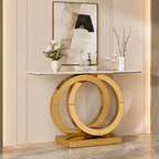 Gold SS Double Ring Console Table with Marble Top