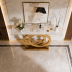 Gold SS Double Ring Console Table with Marble Top