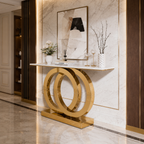 Gold SS Double Ring Console Table with Marble Top