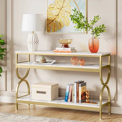 Premium Gold Stainless Steel Multi-Layer Console Table – Marble Top