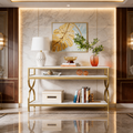 Premium Gold Stainless Steel Multi-Layer Console Table – Marble Top