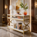 Premium Gold Stainless Steel Multi-Layer Console Table – Marble Top