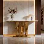 Contemporary Gold Stainless Steel Console Table with Zigzag Geometric Base