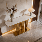 Contemporary Gold Stainless Steel Console Table with Zigzag Geometric Base