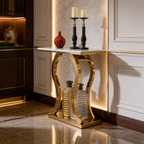 Premium Gold Stainless Steel Harp-Shape Console Table – Marble Top