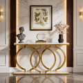 Modern 3-Ring Geometric Gold SS Entryway Table with Marble Top