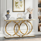 Modern 3-Ring Geometric Gold SS Entryway Table with Marble Top