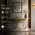 Modern 3-Ring Geometric Gold SS Entryway Table with Marble Top