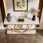 Modern 3-Ring Geometric Gold SS Entryway Table with Marble Top