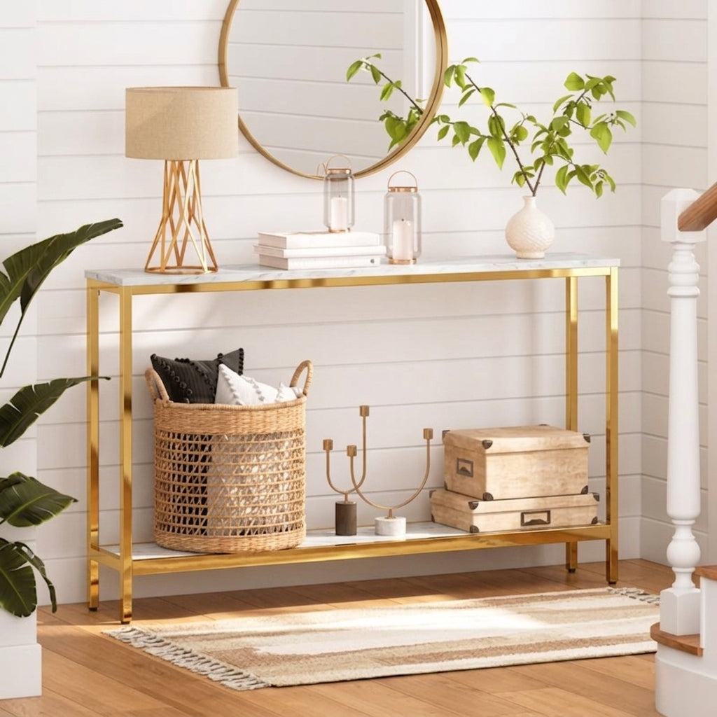 Contemporary Gold Stainless Steel Slim Rectangular Console Table