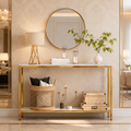 Contemporary Gold Stainless Steel Slim Rectangular Console Table