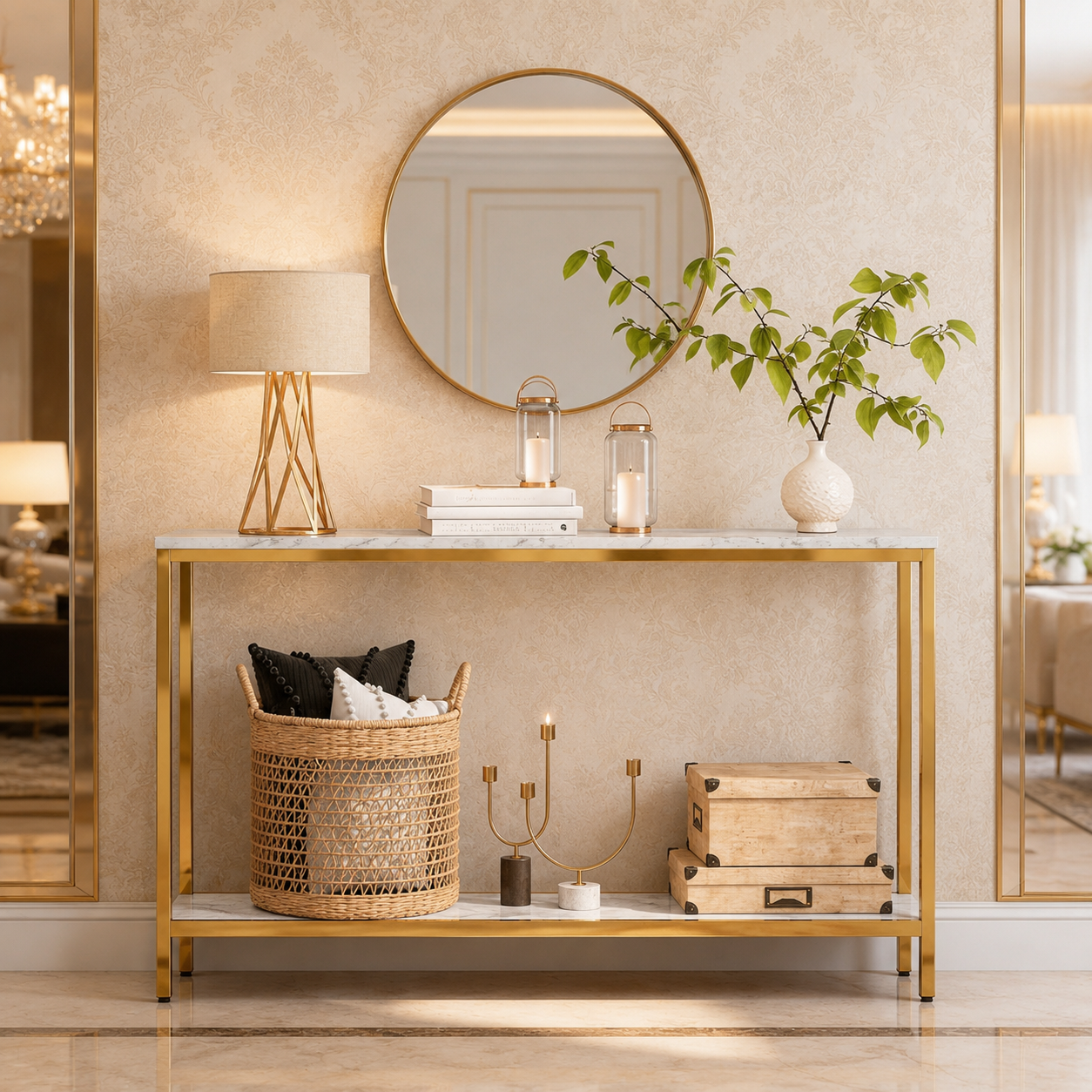 Contemporary Gold Stainless Steel Slim Rectangular Console Table