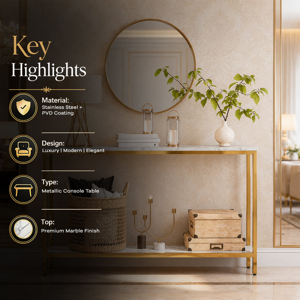 Contemporary Gold Stainless Steel Slim Rectangular Console Table
