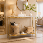 Contemporary Gold Stainless Steel Slim Rectangular Console Table
