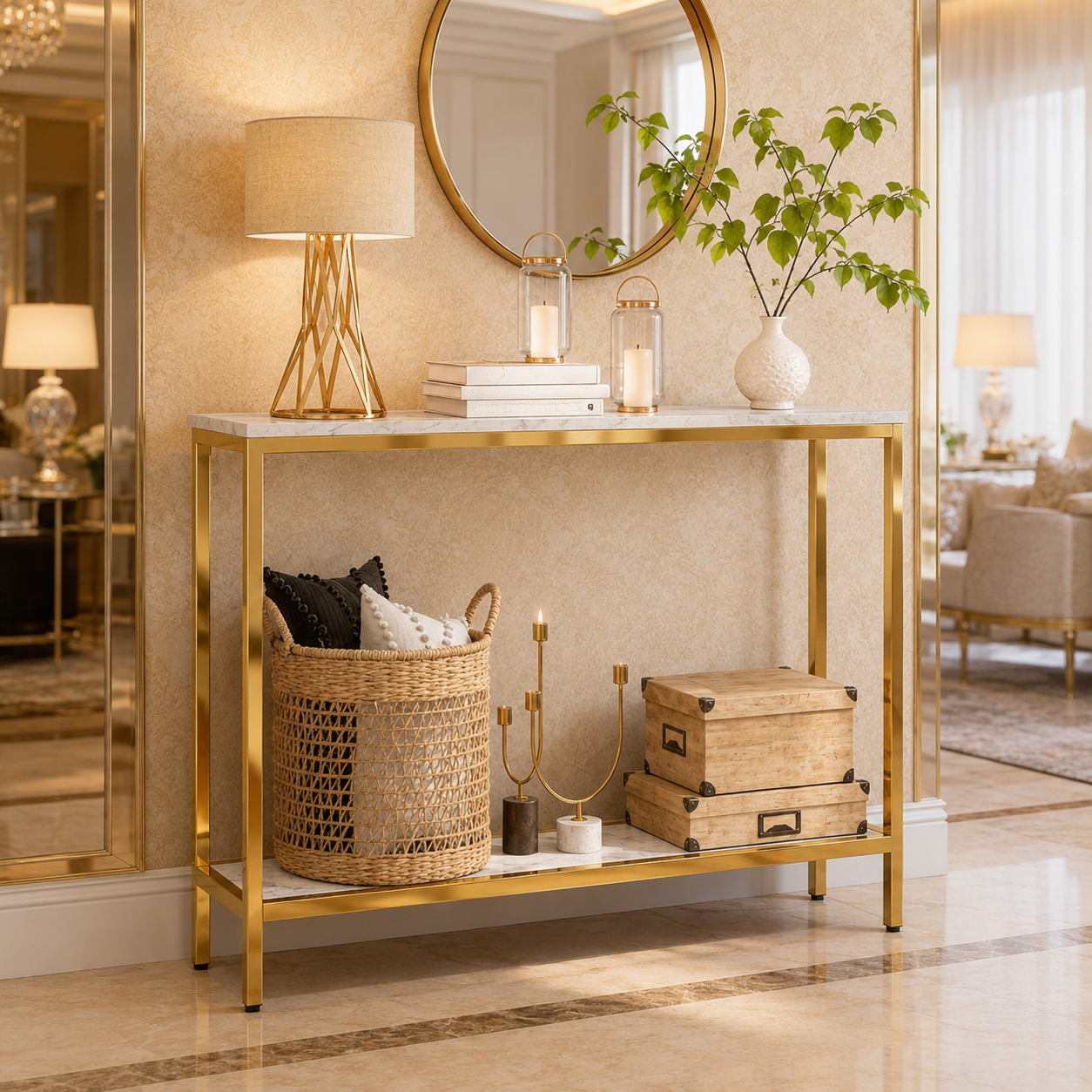 Contemporary Gold Stainless Steel Slim Rectangular Console Table