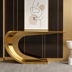 Elegant Gold Metal Cantilevered Swirl Luxury Statement Console Table