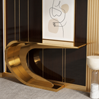 Elegant Gold Metal Cantilevered Swirl Luxury Statement Console Table