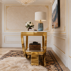 Contemporary Gold Stainless Steel Curved Boat-Base Console Table