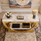 Contemporary Gold Stainless Steel Curved Boat-Base Console Table