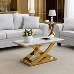 Modern Intersecting Wave Gold SS Center Table with Marble Top