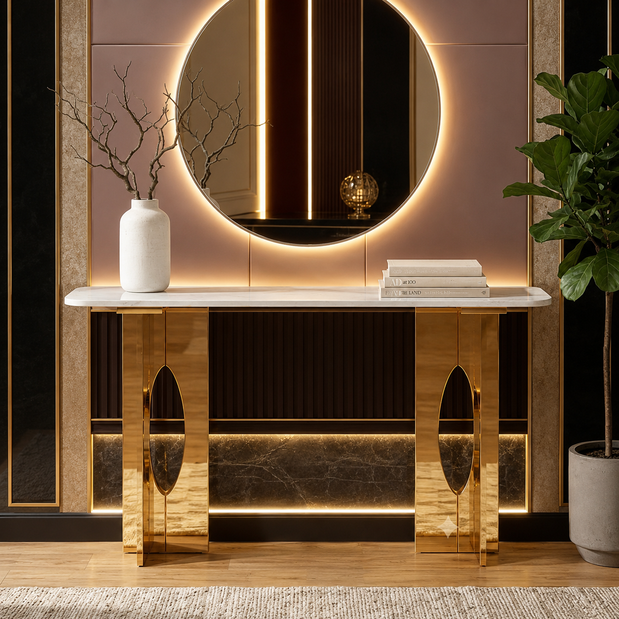 Elegant Geometric Gold Metal Statement Console Table