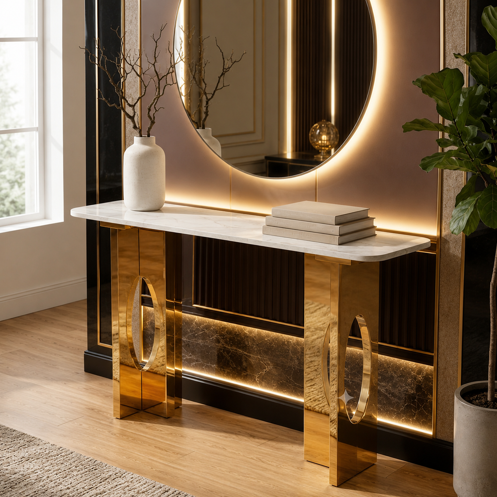 Elegant Geometric Gold Metal Statement Console Table