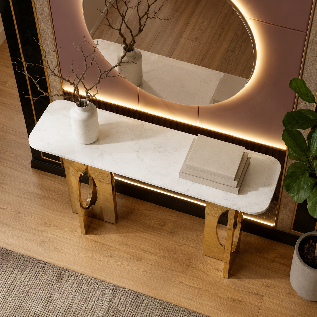 Elegant Geometric Gold Metal Statement Console Table