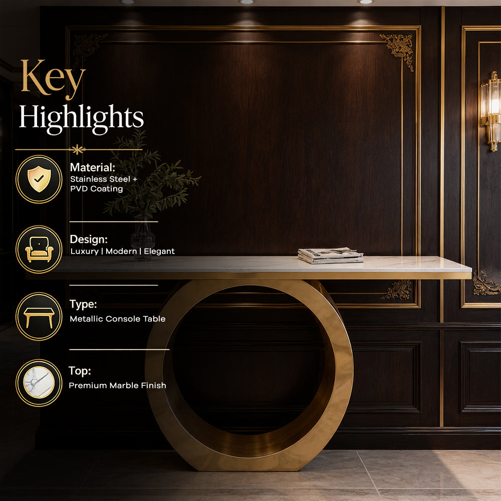 Premium Gold Stainless Steel Circular Base Entryway Table