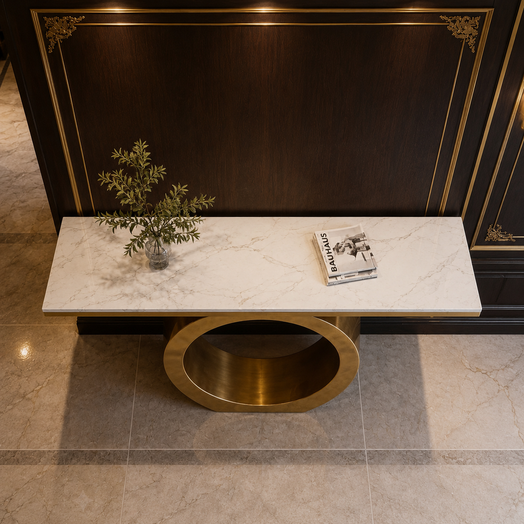 Premium Gold Stainless Steel Circular Base Entryway Table